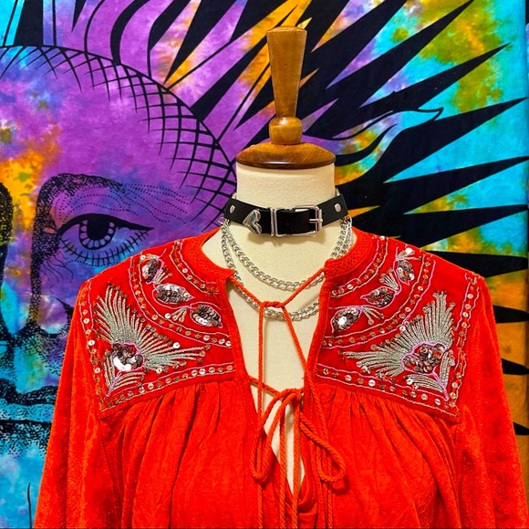 🌈 Lovely FP orange boho velvet top - Picture 3 of 14
